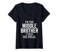 Women's I’m The Middle Brother I Test The Rules Funny Sibling V-Neck T-Shirt