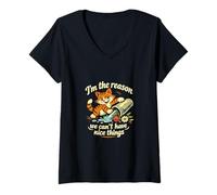 Women's I’m The Reason we can’t Have Nice Things... Funny Cat Design V-Neck T-Shirt