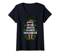 Womens I’m The Santa’s Favorite Overachiever Xmas Elf Pajama PJ V-Neck T-Shirt