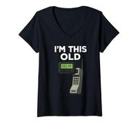 Womens I’m This Old Funny Retro Pager Cell Phone Vintage V-Neck T-Shirt