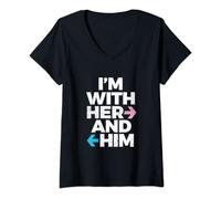 Womens I’m With Her And Him Throuple Polyamory Polyamorous V-Neck T-Shirt