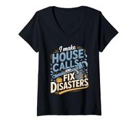 Women's I Make House Calls and Fix Disasters Plumber Plumbing V-Neck T-Shirt