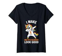 Women's I Make Multiple Sclerosis Look Good Dabbing Unicorn Warrior V-Neck T-Shirt