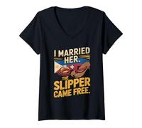 Women's I Married Her The Slipper Came Free Funny Filipino V-Neck T-Shirt