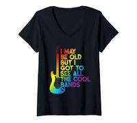 Womens I May Be Old But I Got To See All The Cool Bands Rainbow V-Neck T-Shirt