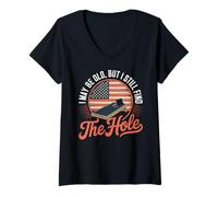Womens I May Be Old Funny Cornhole Father Dad for Men V-Neck T-Shirt
