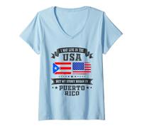 Womens I May Live in The USA Puerto Rico Story V-Neck T-Shirt