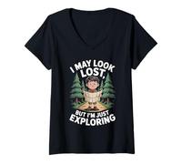 Womens I May Look Lost But I'm Just Exploring Kids V-Neck T-Shirt