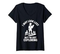 Womens I May Look Lost But I'm Just Exploring Kids V-Neck T-Shirt