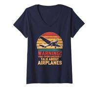 Womens I May Spontaneously Talk About Airplanes Flying Airline V-Neck T-Shirt