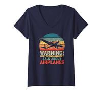 Womens I May Spontaneously Talk About Airplanes Flying Airline V-Neck T-Shirt