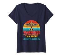 Womens I May Spontaneously Talk About Airplanes Flying Airline V-Neck T-Shirt