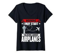 Women's I May Start Talking About Airplanes - Air Traffic Controller V-Neck T-Shirt