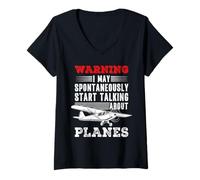 Womens I May Talk About Planes Aviation Airplane Funny Plane V-Neck T-Shirt