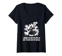 Women's I Might Be Out of Spells But Not Shells Tshirt Wizard Gun V-Neck T-Shirt