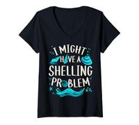 Women's I Might Have A Shelling Problem Shell Collector Beachcombing V-Neck T-Shirt