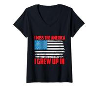 Womens I Miss The America I Grew Up In Vintage US Flag Patriotic V-Neck T-Shirt