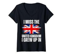 Womens I Miss The United Kingdom I Grew Up In, England Flag British V-Neck T-Shirt
