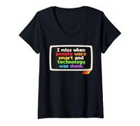 Women's I Miss When People were Smart Technology Dumb Funny Sarcasm V-Neck T-Shirt