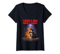 Women's I Need A Hug from A Baddie Funny Hugging Cats Kitten Meme V-Neck T-Shirt