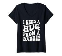 Women's I Need A Hug from A Baddie Groovy V-Neck T-Shirt