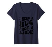 Women's I Need A Hug from A Baddie Groovy V-Neck T-Shirt