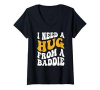 Women's I Need A Hug from A Baddie Groovy V-Neck T-Shirt