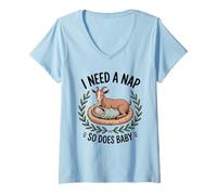 Women's I Need A Nap So Does Baby Funny Tired Mom Goat V-Neck T-Shirt
