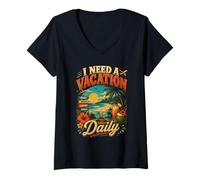 Women's I Need a Vacation Beach Relax Explore Repeat V-Neck T-Shirt