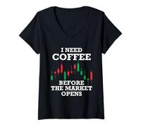 Womens I Need Coffee Before The Opens Shareholder Investor V-Neck T-Shirt