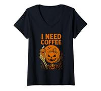 Womens I Need Coffee Halloween Tee V-Neck T-Shirt