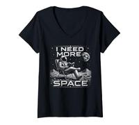 Women's I Need More Space Astronaut Reading Book Spaceman Astronomy V-Neck T-Shirt