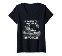 Women's I Need More Space Astronaut Reading Book Spaceman Astronomy V-Neck T-Shirt