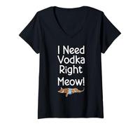 Womens I Need Vodka Right Meow Funny Vodka Lover Drinker Cat Lover V-Neck T-Shirt