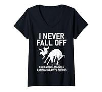 Womens I Never Fall Off Horse Riders Humorous Gravity Check Quote V-Neck T-Shirt