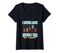 Women's I Never Lose Either I/Win or Learn Stock Trader Gift V-Neck T-Shirt