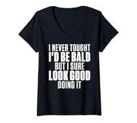 Women's I Never Thought I'd Be Bald Funny Balding Humor V-Neck T-Shirt