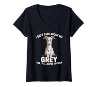 Womens I Only Care About My Grey Funny Greyhound Dog Lover V-Neck T-Shirt
