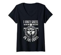 Womens I Only Kneel for One Man He Died On The Cross Christian V-Neck T-Shirt