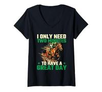 Women's I Only Need Two Minutes to Have A Great Day - Horse Race V-Neck T-Shirt