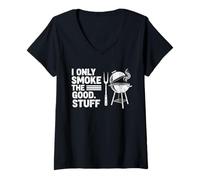 Women's I Only Smoke The Good Stuff Funny Grilling Men Dad BBQ Lover V-Neck T-Shirt