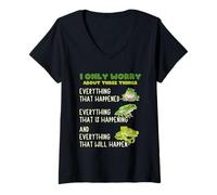 Womens I Only Worry About Three Things Motivational Quote Frog V-Neck T-Shirt