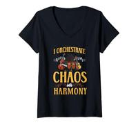 Womens I Orchestrate Chaos Into Harmony Music Teacher Conductor V-Neck T-Shirt