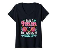 Womens I Own A 9mm And I Know How To Use It V-Neck T-Shirt