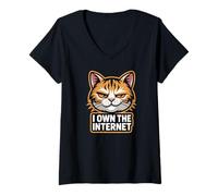Women's I Own The Internet Smug Cat Meme Feline V-Neck T-Shirt