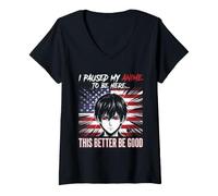 Women's I Paused My Anime to Be here Tshirt Manga American Flag USA V-Neck T-Shirt