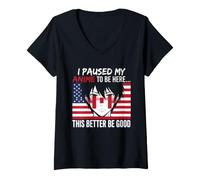 Women's I Paused My Anime to Be here Tshirt Manga American Flag USA V-Neck T-Shirt
