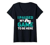 Womens I Paused My Game to Be Here Fun Computer PS PC Online Gaming V-Neck T-Shirt