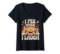 Womens I Pee When I Laugh Naughty Funny Adult Humor Rainbow V-Neck T-Shirt