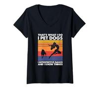 Womens I Pet Dogs I Interpretive Dance, Expressive Dance Lover V-Neck T-Shirt